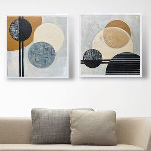 Orbiting Balance – Modern Geometric Abstract Art Set 12x12 | Textured Circle Art